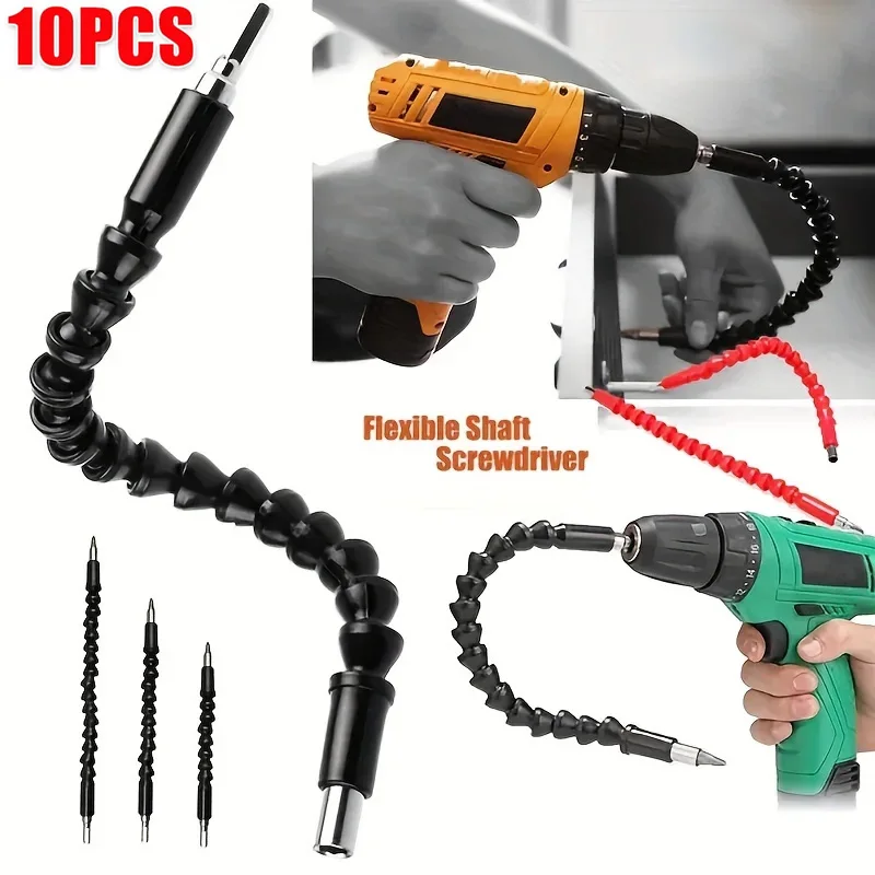 

10Pcs Flexible Shaft Extension Shaft Drill Bit Hex Shank Drill Nut Driver Bit Set Bendable Drill Bit Extension Soft Shaft Driver