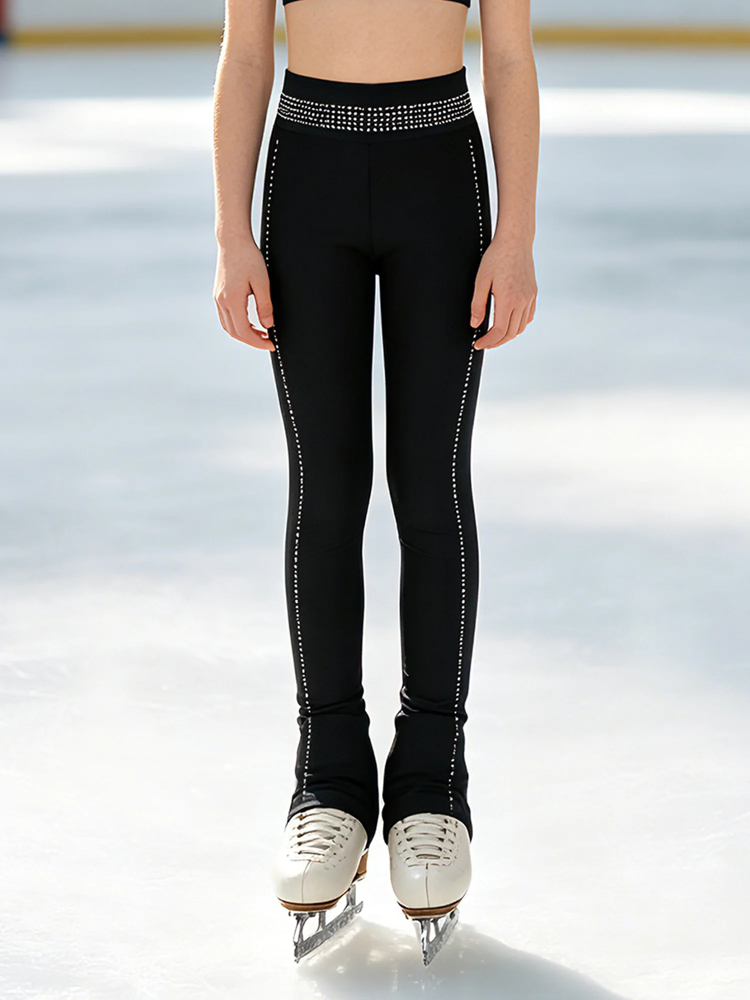 Leggings per Bambini con Paillettes e Strass, Elastico in Vita per Pattinaggio Artistico, Ginnastica, Danza, Competizioni e Spettacoli