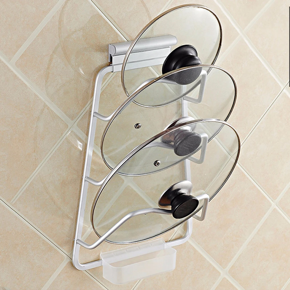 

Pot Lid Mount Storage Shelf 3 Spaces Premium Aluminum Material Anodizing Process Anti Rust Kitchen Organizer