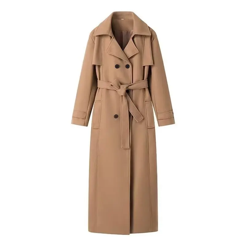 

European and American style autumn and winter new women's French casual mid-length coat with belt British style