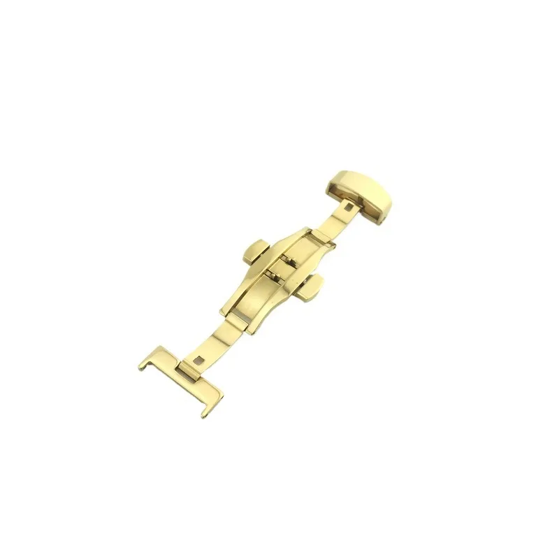 Stainless Steel Butterfly Clasp for Leather Watch Strap Double Press Auto Spring Buckle Self-eject Watch Band Fastener