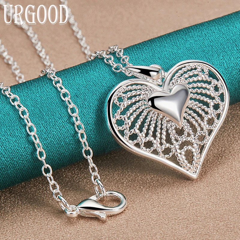 

925 Sterling Silver Hollow Heart Pendant Necklace 16-30 Inch Chain For Women Party Engagement Wedding Fashion Jewelry