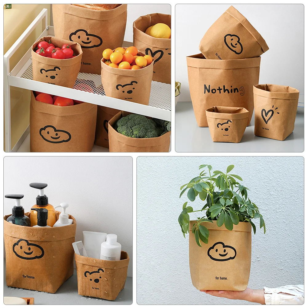 

Kraft Paper Storage Bag Sturdy Waterproof Organizer For Halloween Candy Cookies Gift Packaging Kids Party Favors Home Decor Tote