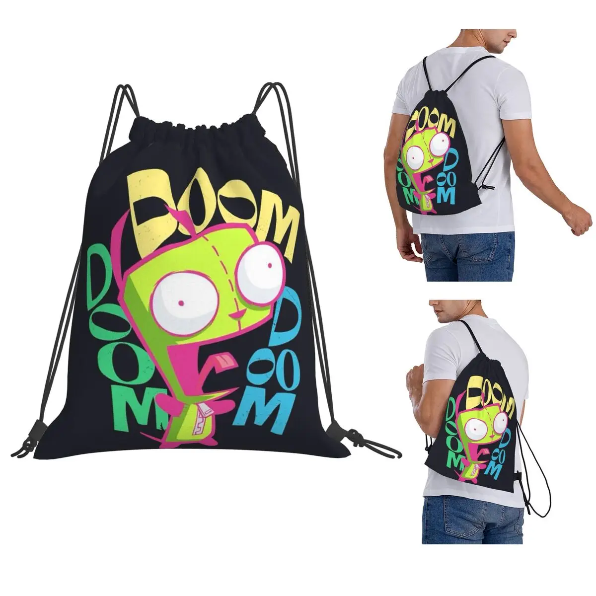 

Invaders Zims Anime Cartoon Alien Backpacks Fashion Drawstring Bundle Pocket Sports Bag Book Bags for Travel School