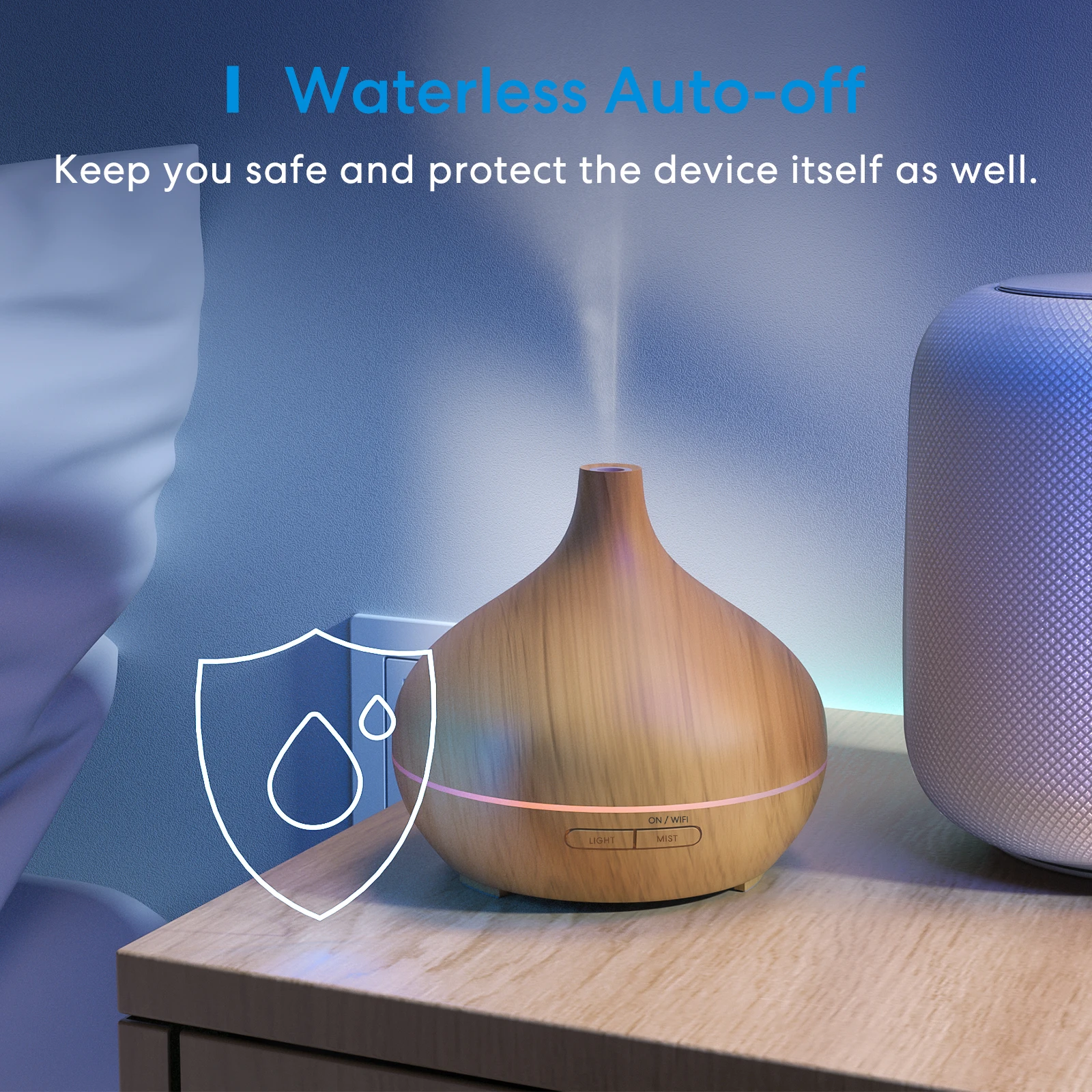 Meross Smart WiFi Wooden Essential Oil Diffuser Air Humidifier Voice Control Humificador For Bedroom Home Plants Support HomeKit