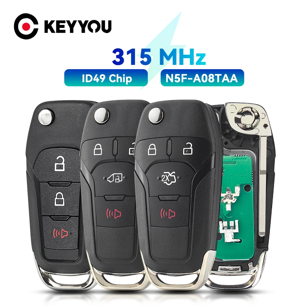 

KEYYOU N5F-A08TAA Car Remote Key For Ford F150-F550 Fusion Explorer 2013-2016 ID49 Chip 315Mhz Auto Smart Control HU101 Flip Key