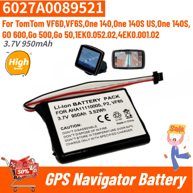 

6027A0089521 High Quality GPS Navigator Battery 3.7V 950mAh for TomTom VF6D,VF6S,1EK0.052.02,4EK0.001.02,Go 500,600,One 140,140S