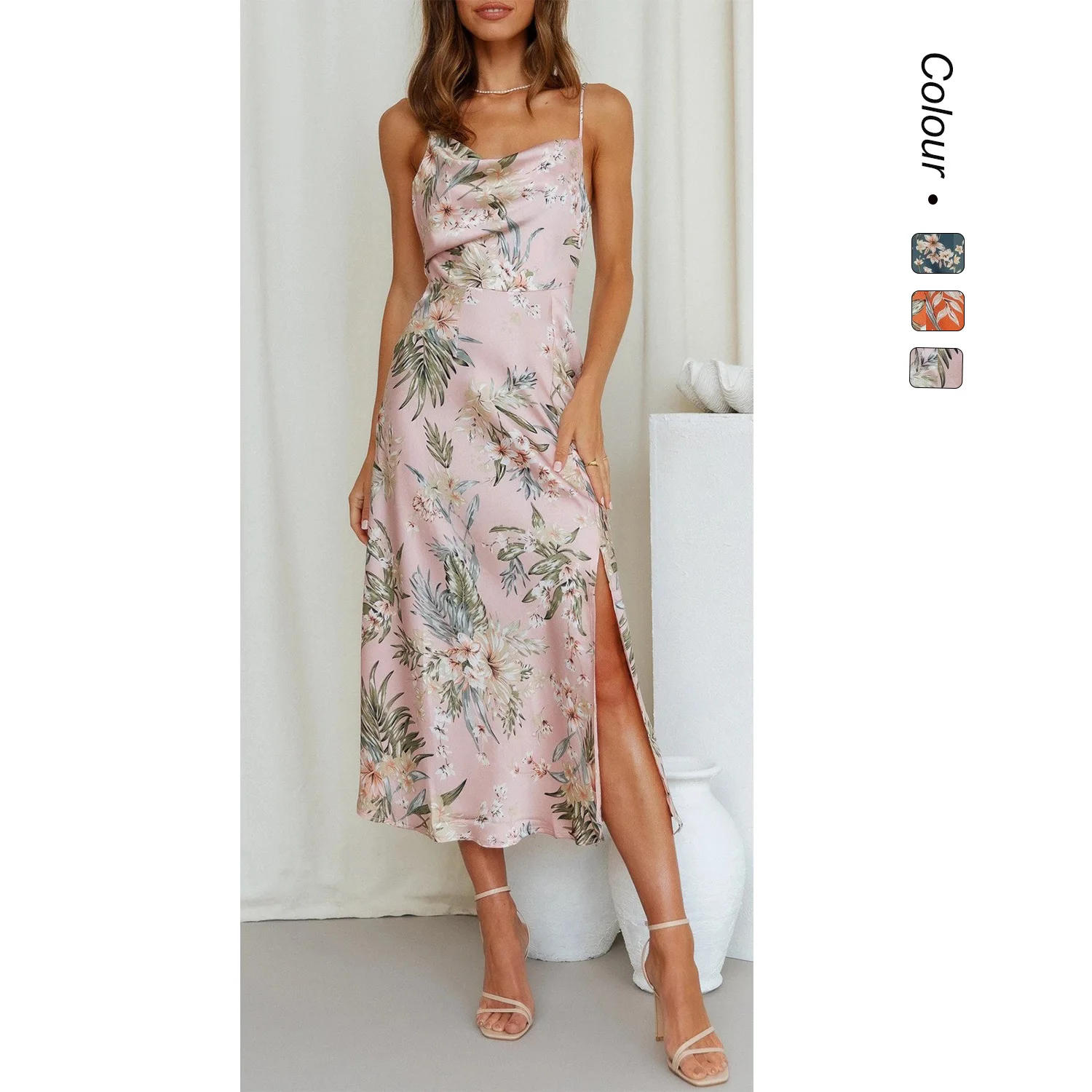 2026 Spring/summer New Digital Print Fresh Sweet Mid-length Strap Dress 22026 Vestidos Bandage Femme