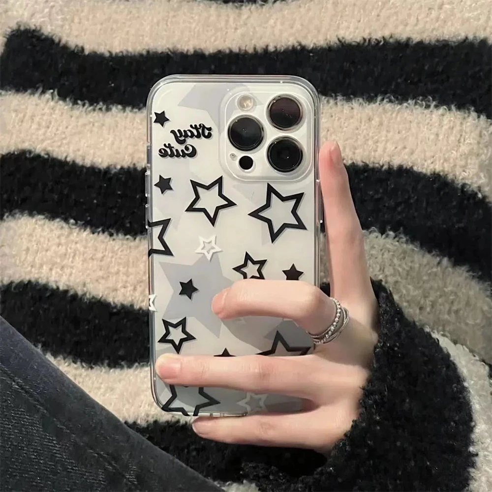 Korean Cute Y2k Star Phone Case For iPhone 15 14 13 12 11 Mini Pro Max X XR XSMax 6S 6 7 8 Plus SE20 Transparent Cover