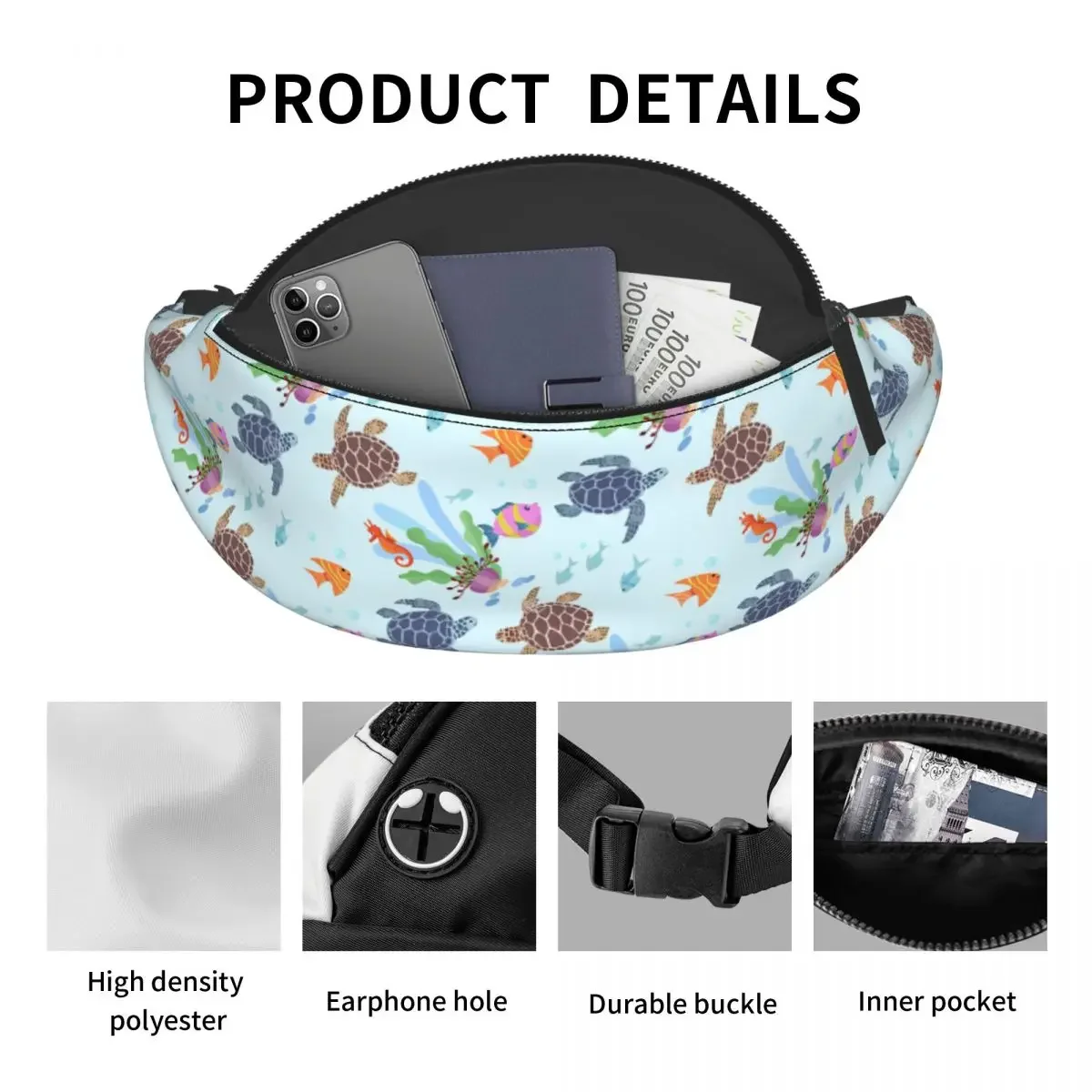 Ocean Turtles Fish Seahorse Fanny Bag Marine Life Crossbody Waist Pack Men Women Cycling Camping Phone Money Pouch