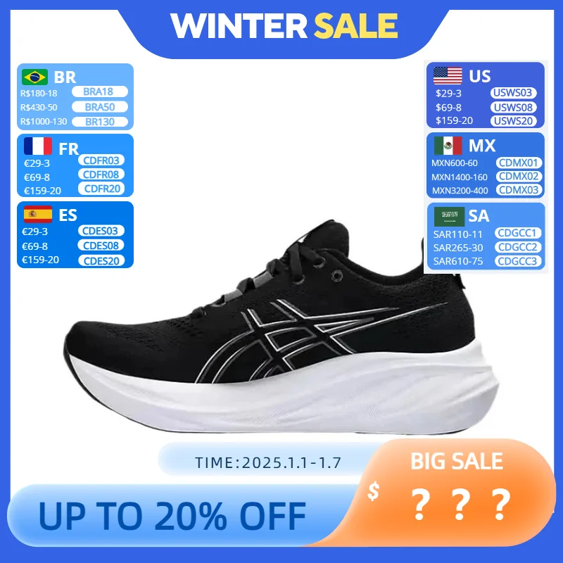 Original Asics Nimbus 26 Running Shoes Men Cushion Stability Asics Sports Shoes Unisex Sneakers White