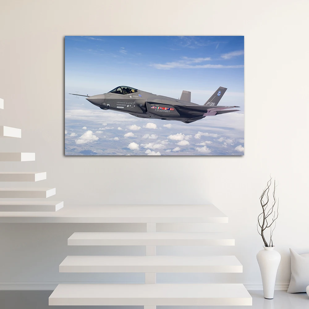 Stealth Fighter F-35 Poster Industrial Aesthetic Decorative Canvas Painting Mural Wall Art Picture Home Room Decor Accessories