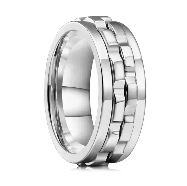 Fashion jewelry titanium steel pressure reducing double-sided rotatable gear men's non fading ring