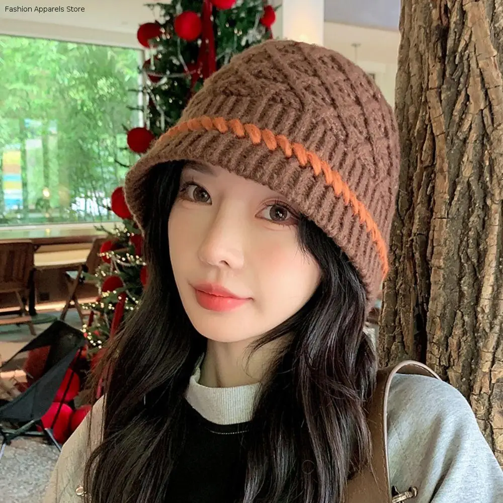

Sweet Bohemian Style Knitted Beanies Hat Thin Korean Crochet Pullover Hat Hollow Out Breathable Winter Weave Cap Autumn