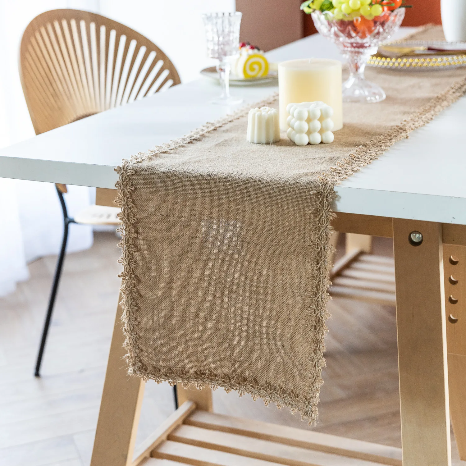 Jute Lace Linen Tablerunner for Christmas Home Table Decoration Table Flag Cloth Wedding Decoration Table runner