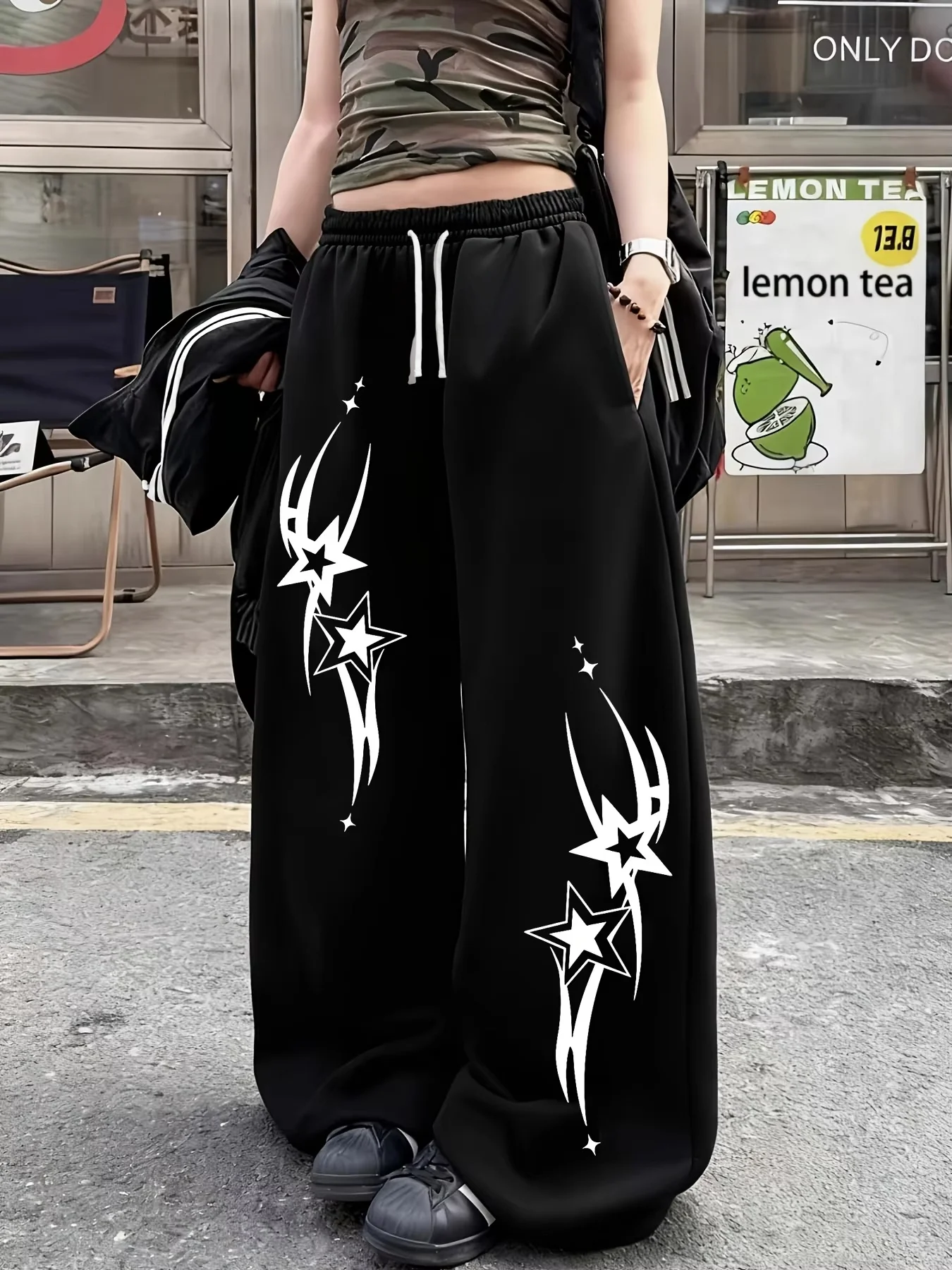 2026 Damen Street-Style Casual Jogginghose mit Sternen-Print Neuheiten für Sommer Herbst Fleece Locker Sitzend Streetwear Oversized – Detail 7