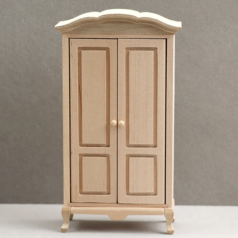 1:12 Dollhouse Miniature Wood Wardrobe Model Storage Box Cabinet Furniture Accessories For Doll House Decor Kids Pretend Toys