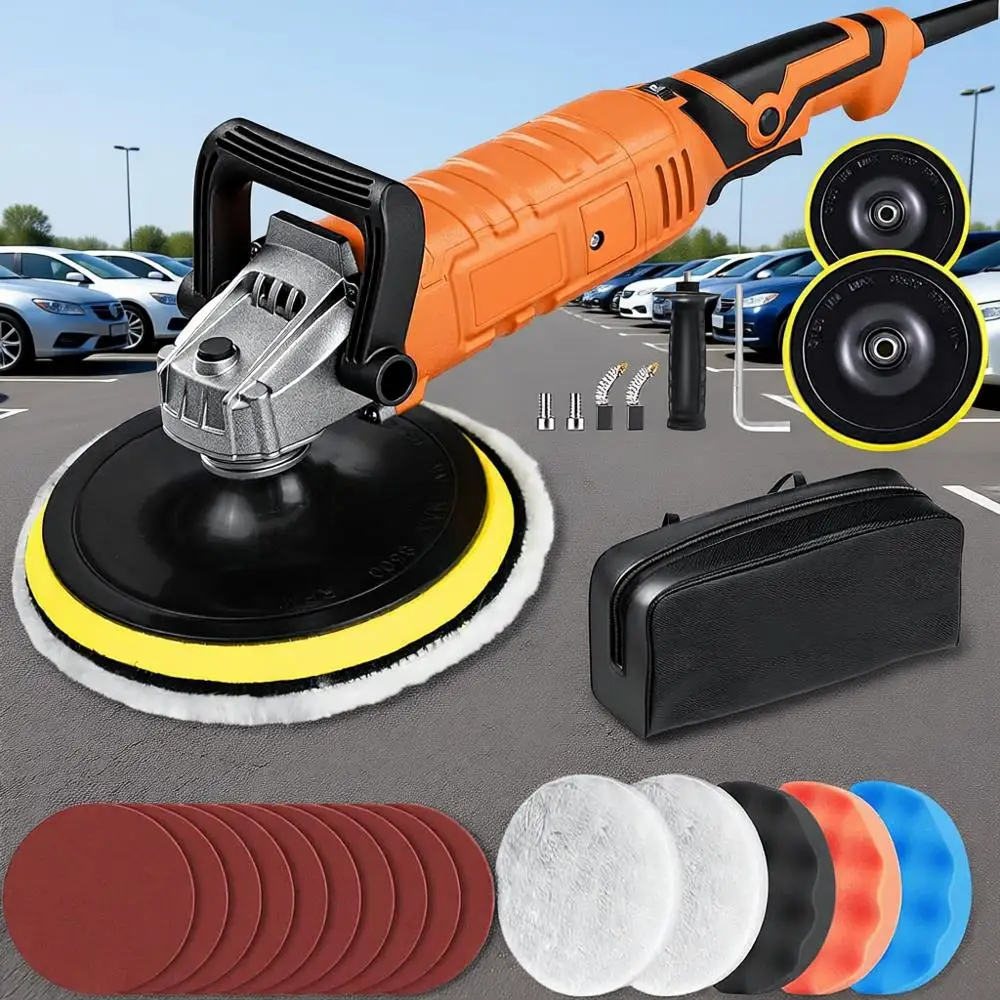 

1200W 7 Inch/6 Inch Car Polisher Set, 600-3000 RPM, Detachable Handle for Car, Boat Sanding, Polishing, Waxing