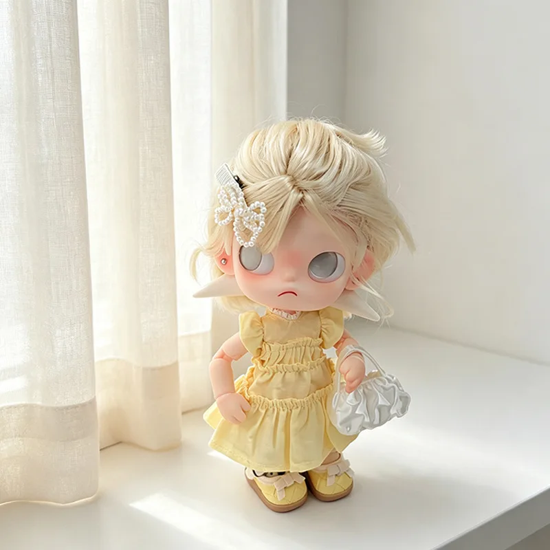5Pcs Doll Outfit Set Lemon Yellow Puff Dress with Pearl Hair Clip Cloud Bag Doll Clothes Fit 1/8 BJD Zsiga Accessories view 6