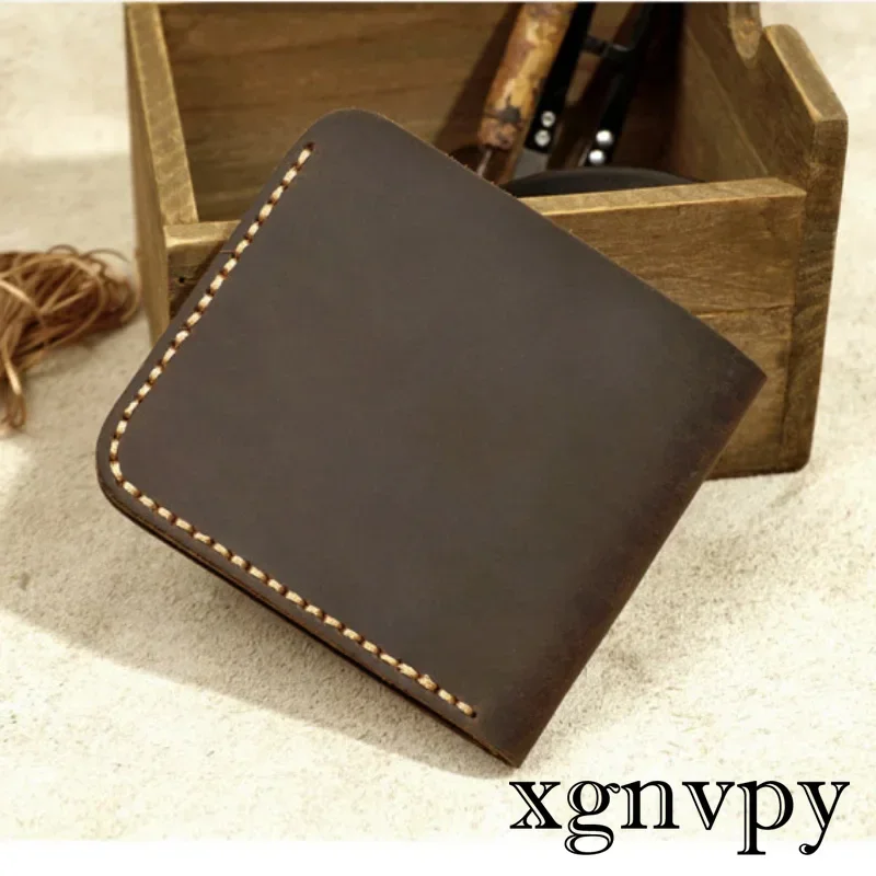 Xgnvpy-Portefeuille rétro en cuir véritable fait main pour homme, porte-monnaie durable