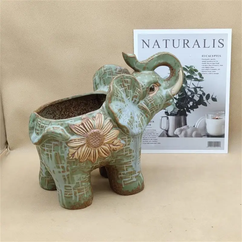 Succulent Flowerpot Elephant Breathable Coarse Pottery Small Potted Green Plant And Personalized Ceramic Pot Wit A Large Caliber