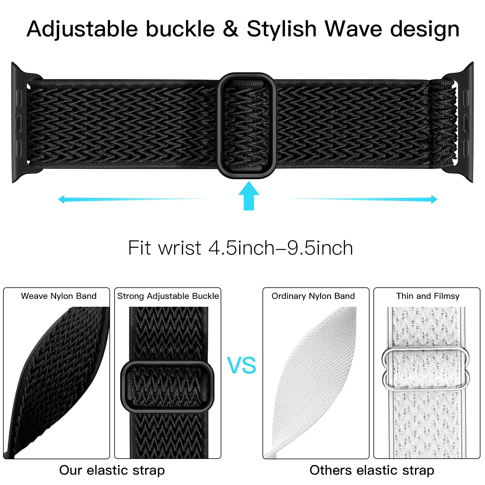 Compatible with Apple Watch Bands Stretchy Soft Nylon Strap for Apple Watch Ultra 2 iWatch SE Series 9 8 7 6 5 4 3 2 1