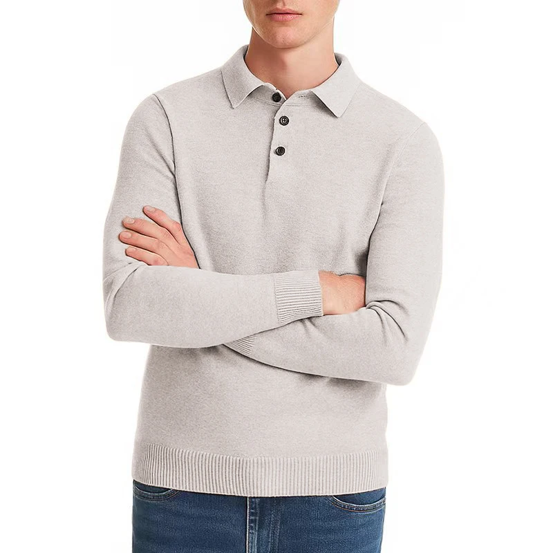 Autum Men Polo Sweaters Knit Pullovers Sweater Solid Streetwear Long Sleeved Button Sweater Male Casual Daily Warm Outerwear view 3