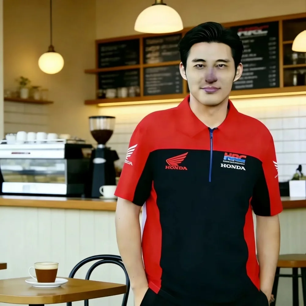 Honda HRC Motorcycle Racing Men's Casual Summer T-shirt Breathable Cotton POLO Short Sleeve Sports Top