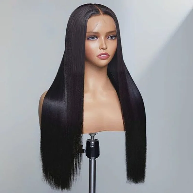 

180 Density 26 inch Soft Black Silky Straight Lace Front Wigs For African Women Babyhair Daily PrePlucked Deep Part Glueless