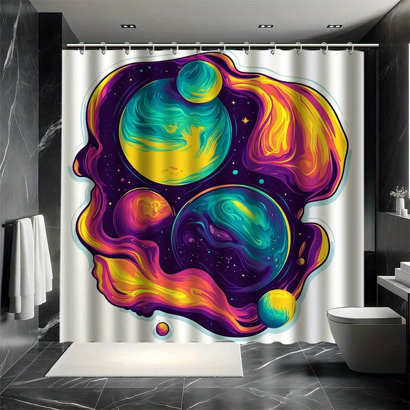 

Набор занавесок для душа с художественным граффити - дизайн планеты, белый фон, полиэстер, современный декор для ванной комнаты