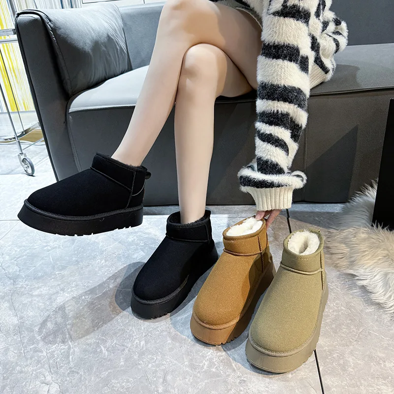 

Women's Thick-Soled Outdoor Short Snow Boots Winter New Versatile Fleece-Lined Thickened Non-Slip Warm Cotton Shoes