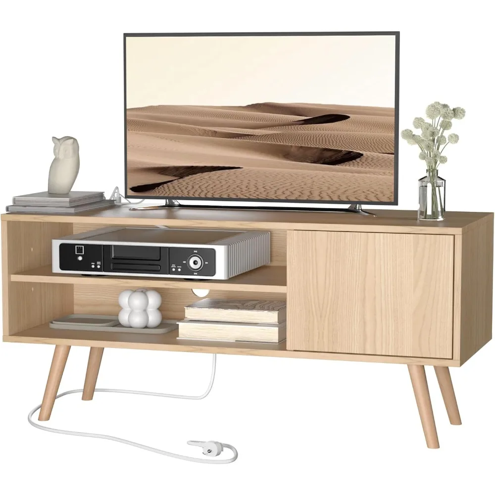 

TV Stand for 48 Inch TV, Mid Century Modern Entertainment Center with Storage Cabinet, TV Media Console with Charging Station f