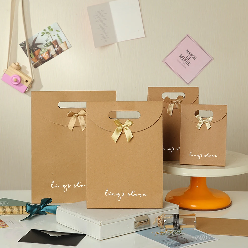 

24/50/100pcs Gift Packaging Flap Tote Bag Jewelry Velcro Bowknot Pouch Accessory Souvenir Paper Handbag Birthday Perfume Pouches