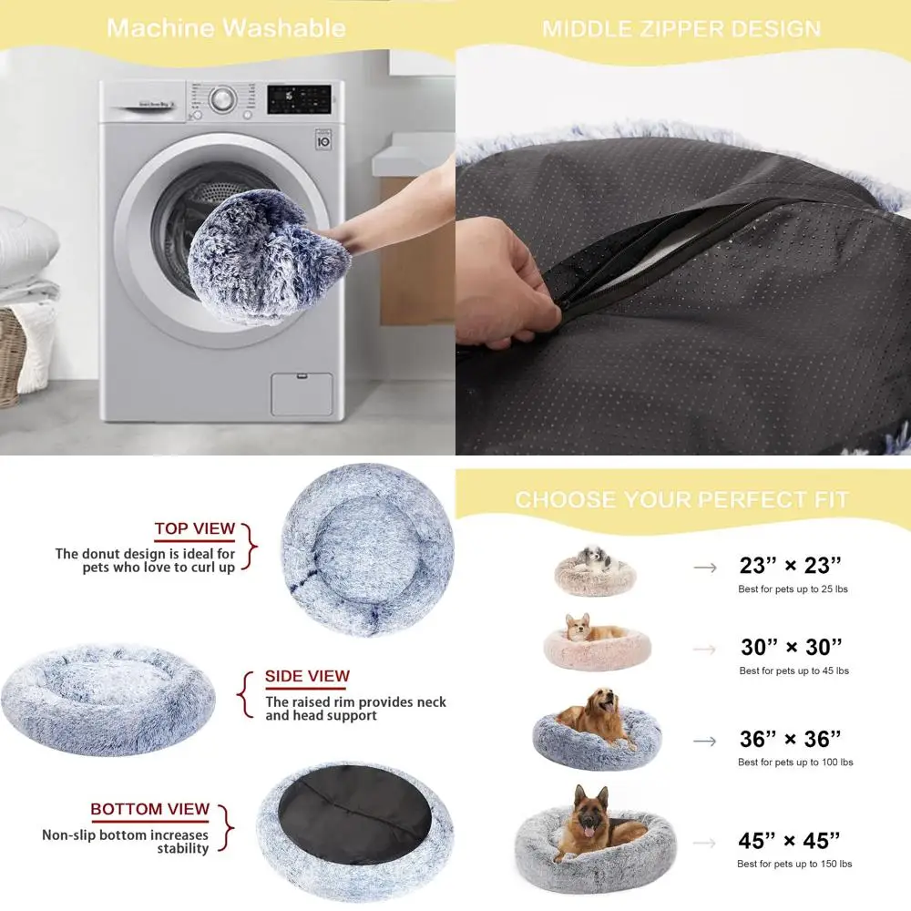 

Large 36 Navy Blue Plush Donut Dog Bed - Calming, Machine Washable for Big Dogs