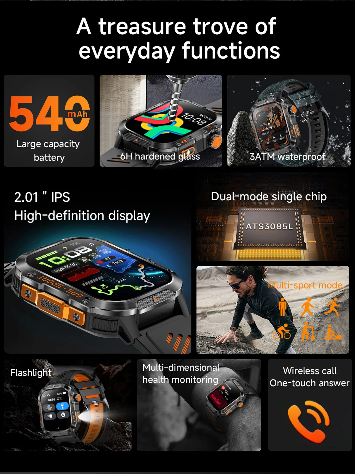 Nieuwe Militaire Smartwatch Real GPS Kompas Outdoor Smart Horloge 3ATM Waterdichte Sport Horloges voor Man Vrouw Elektronica Klok 2025 - afbeelding 2