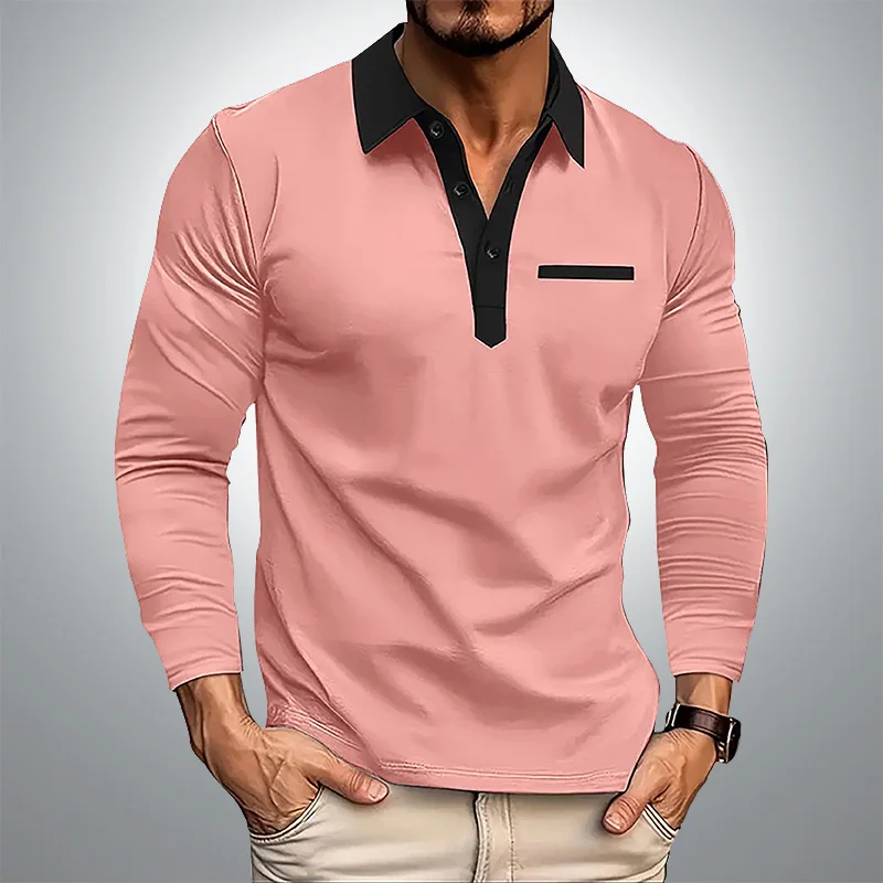 Men's long sleeved polo shirt business office Flip collar T-shirt spring and autumn casual sports Europe and America plus size