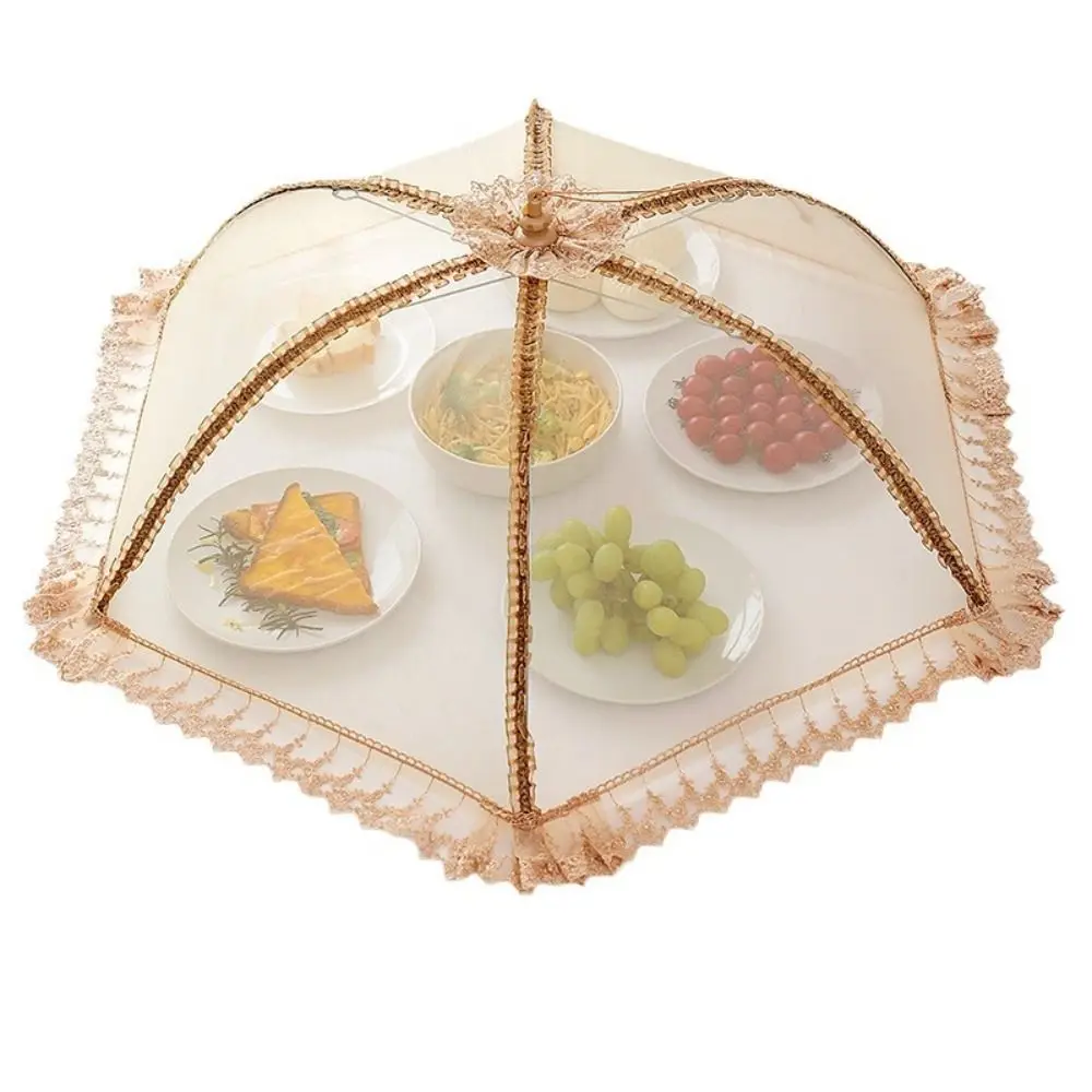 Umbrella Style Food Cover Fashion Foldable Mesh Breathable Dish Cover Hexagon Classy Dining Table Organization