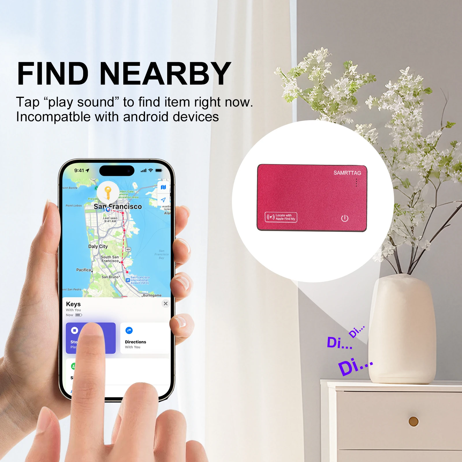 قطعة واحدة من وظائف بطاقة المقتفي Apple Airtag لـ Apple FindMy (iOS فقط مع جهاز تعقب بطاقة الشحن اللاسلكي لبطاقة موقع هدية الفتيات