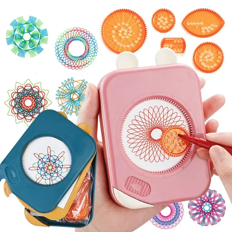 Spirograph Drawing Toys Storage Set Interlocking Gears Wheels Painting Drawing Ruler Paper Pens Creative Educational Toy for Kid