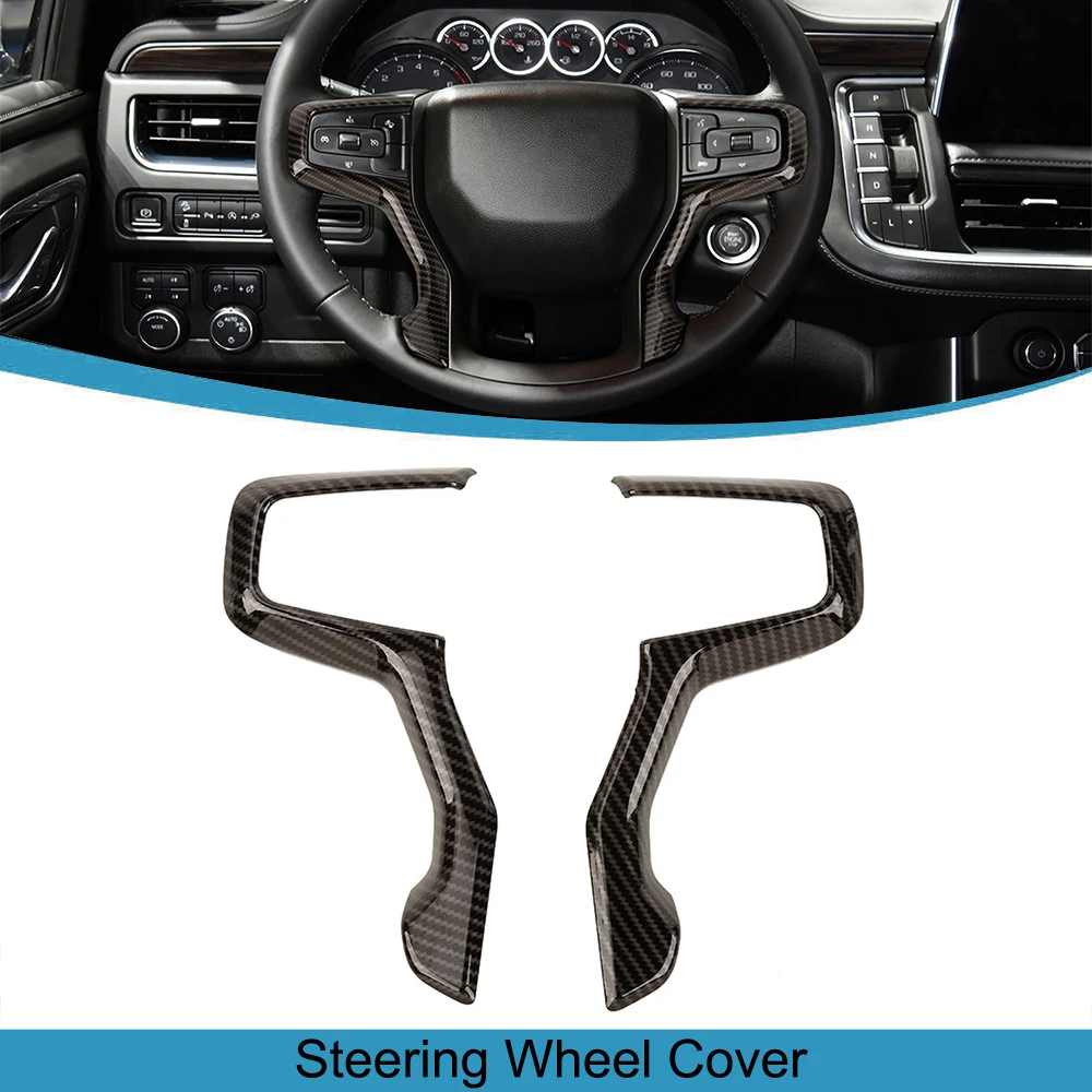 Carbon Fiber Steering Wheel Decoration Cover Trim Accessory For Chevrolet Silverado 2019-2023 Suburban 2020-2023 Tahoe 2021-2023