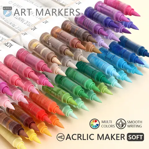 9 Colors/Box Multicolor Acrylic Marker Pen Set Automatic Ink Control Brush Tip Art Painting Pens For Stone Glass Book DIY Craft