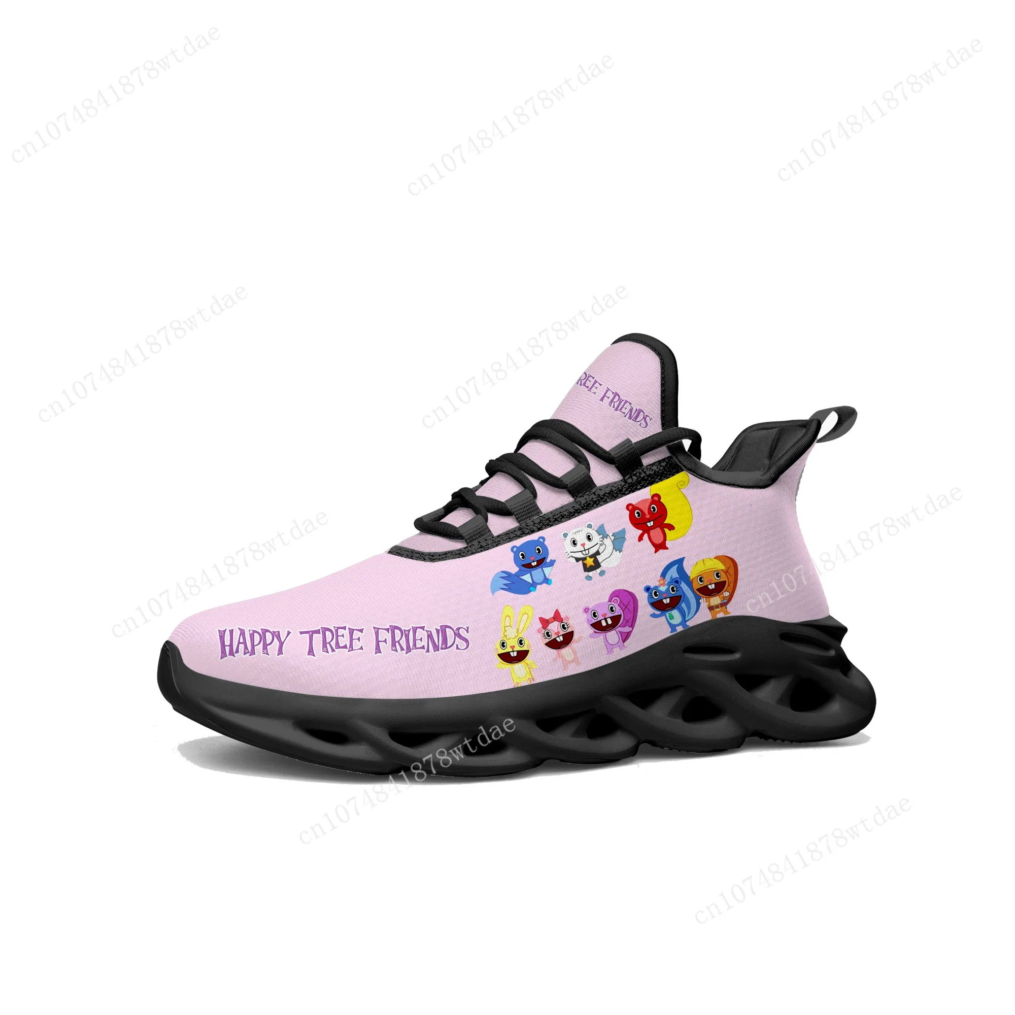 Homens e mulheres Happy Tree Friends Lace Up Mesh Sneakers, Teenager Sports Running Shoe, afagos Anime Custom Footwear, Flats, alta qualidade