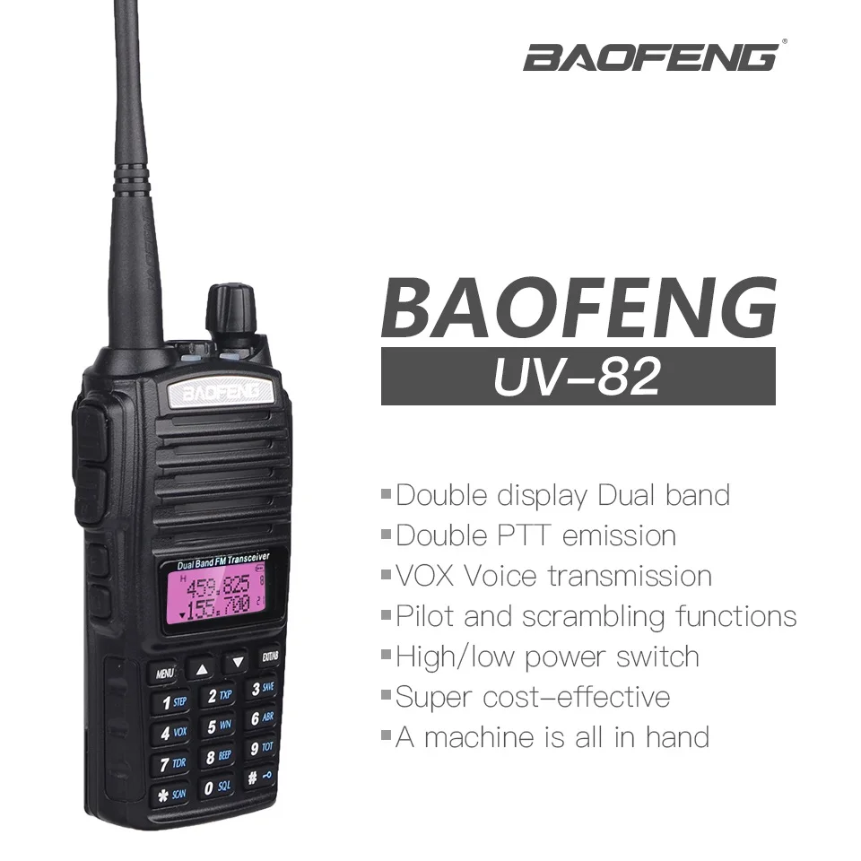 UV 82 Baofeng Walkie Talkie 8W Scanner Radio Amateur VHF UHF Dual Band CB Ham Radio Transceiver uv82 UV-82 8Watts for Hunting