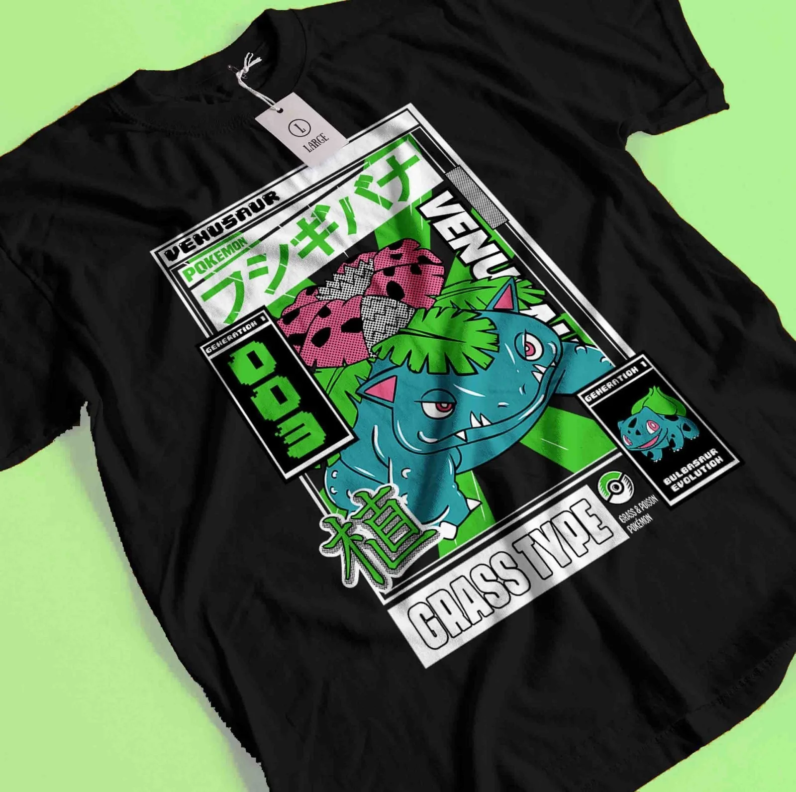 

2026 Bandai Summer Pokémon Anime Venusaur/Bulbasaur Printed Loose Short-sleeved Pure Cotton Children's T-shirt Tide Unisex Y2k