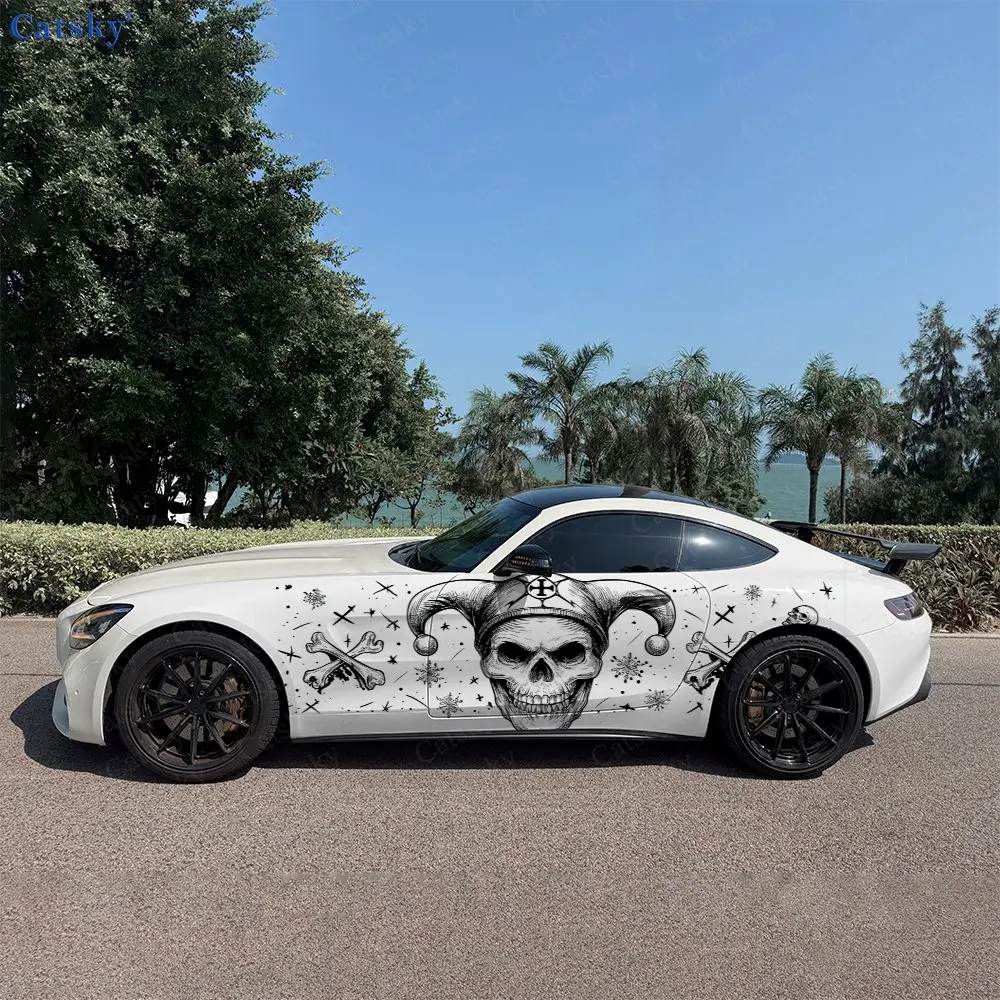 2pcs Street Graffiti Jester Skull Car Side Wraps, Self-Adhesive PVC Waterproof & Scratch-Resistant Stickers, Car Accessory Gift