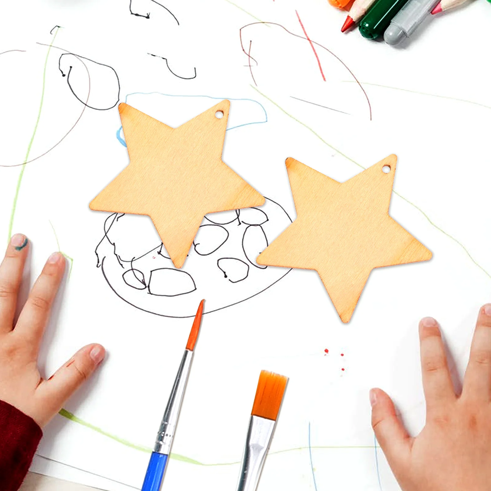 

50 set Wooden Star Shape Cutout Blank Unfinished Pentagram Diy Craft Decor For Home Party Art Projects Wood Slices