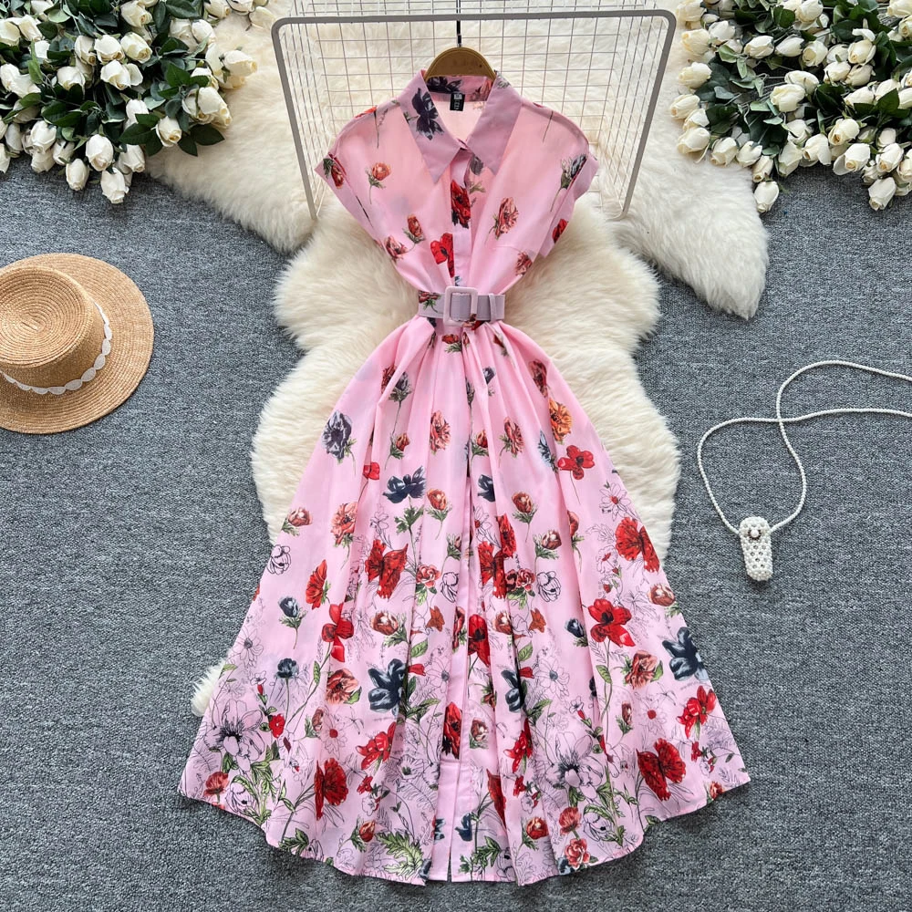 Chic vintage con stampa polo Elegante fata moda coreana Boho Prendisole abbigliamento donna Abito lungo