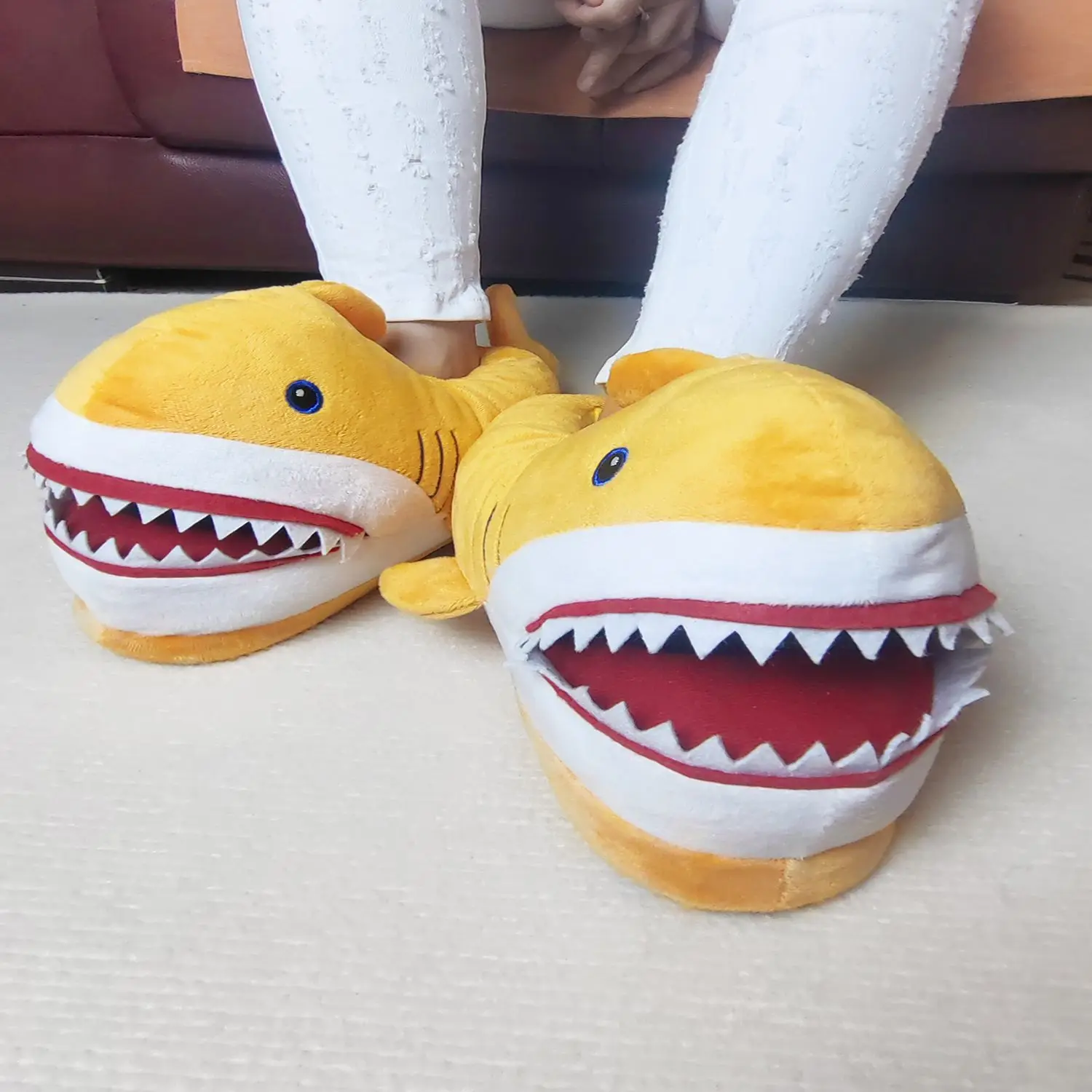 Plus Size 36-45 Creative Animal Shark Slippers Indoor Warm Cotton Velvet Shoes Women Men Cartoon Fish Fur Slides 2023 Newest