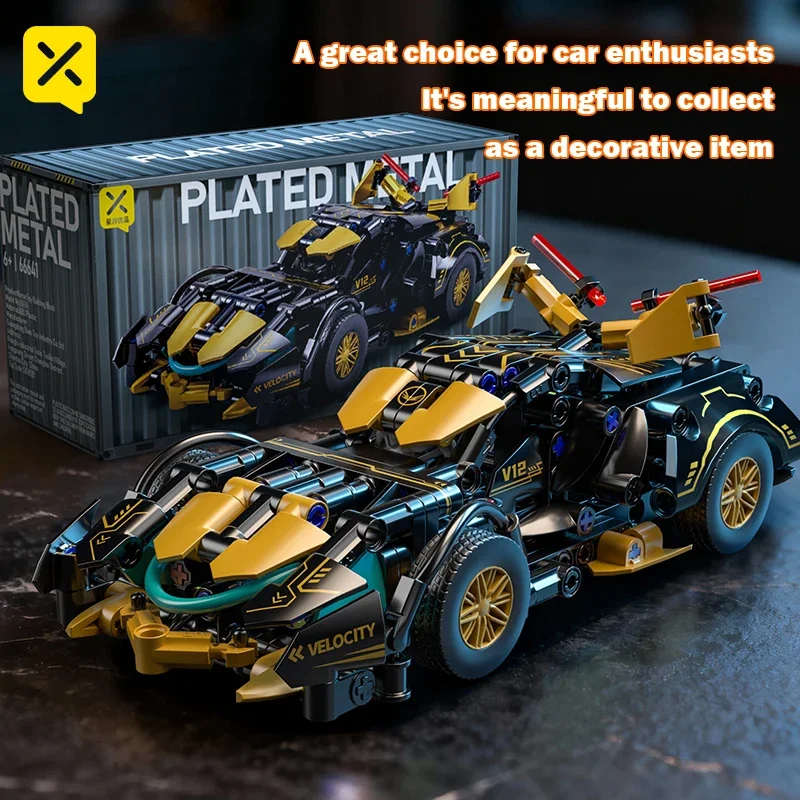 Blocs de construction à grande vitesse en or noir, 313 pièces, Concept de piste, supercar de course, bricolage, assemblage de modèles, Kits de briques pour enfants, Collection