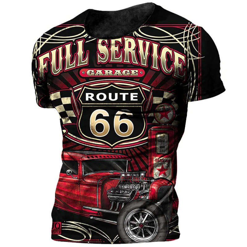 Camiseta Vintage 66 Route para hombre, camisa de manga corta con estampado 3d de motorista, de gran tamaño, de carreras